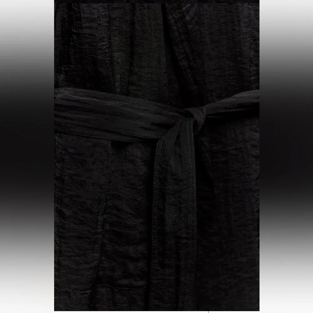 Zara Black Semi-sheer Minimalist Belted Blouse Relaxed long sleeves belt XS NWT - Picture 16 of 16